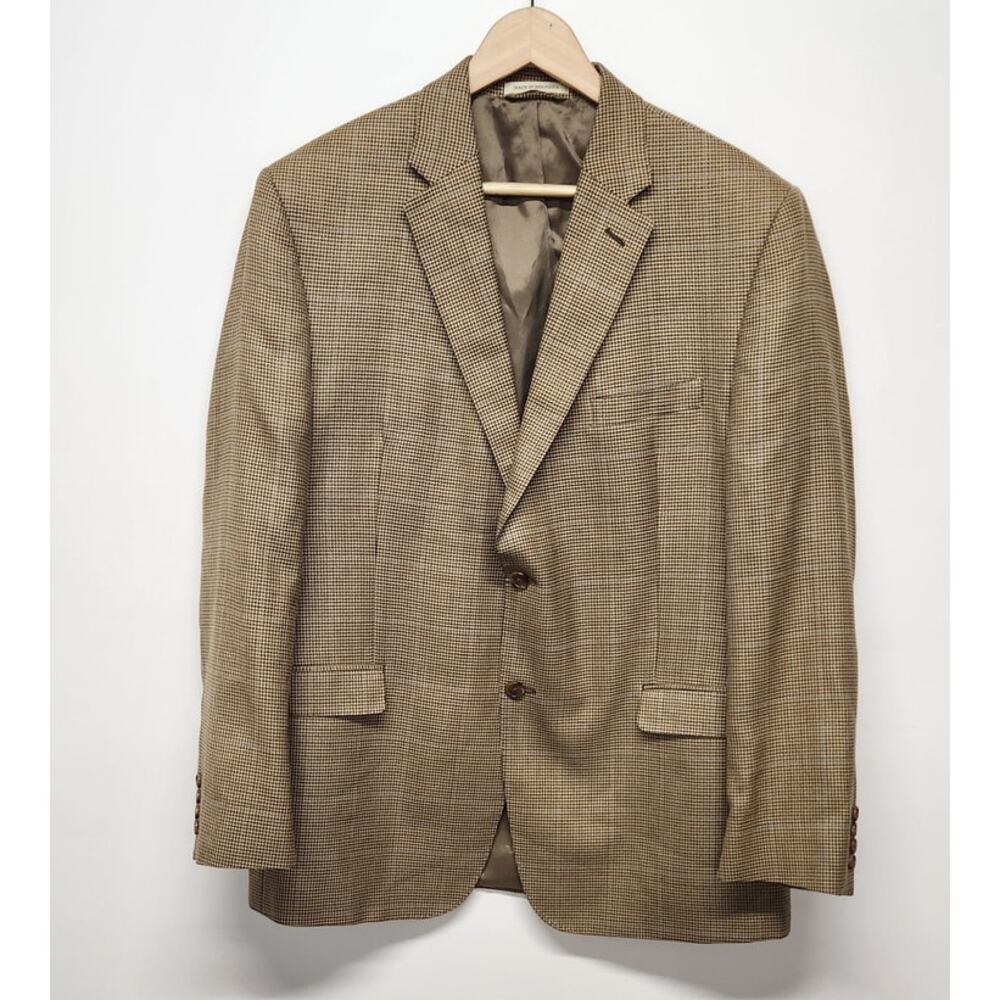 Lauren Ralph Lauren Silk/Wool Blend Houndstooth Print Trim Fit Blazer, Size 44R